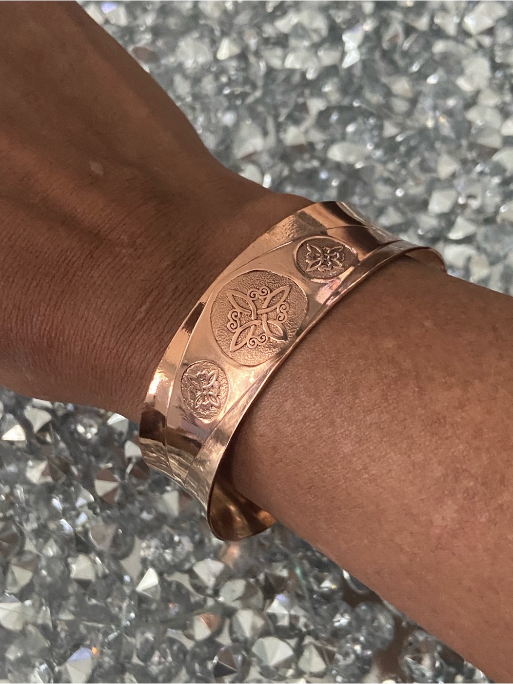 Cooper Open Cuff Bracelet with Witches Knot for Protection & Frequency Healing
